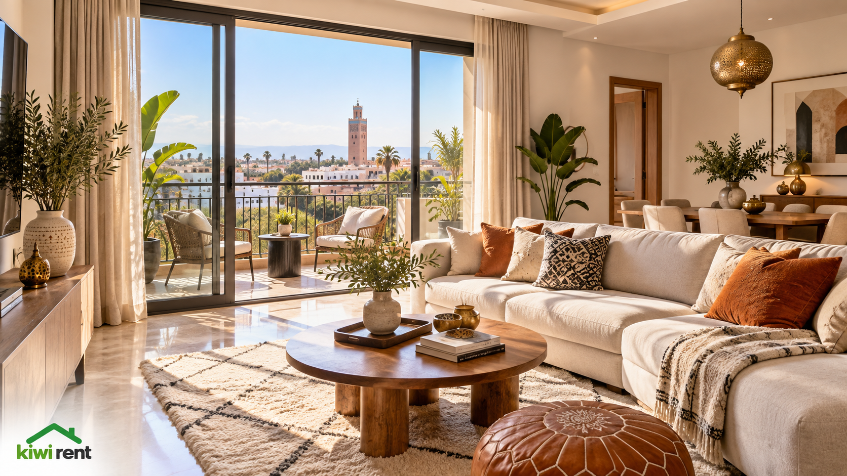Appartement moderne à louer au Maroc avec salon lumineux et balcon – Kiwi.rent